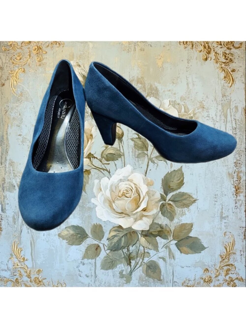 Shoes Easy Spirit Blue Suede 3 Inch High Heel Pumps Anti Gravity USA Size 7.5 - Picture 2 of 13